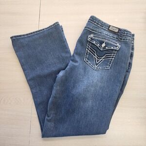 Earl Jean Women's Bootcut Pants Size 14 Medium Wash Rhinestones Embroidered‎